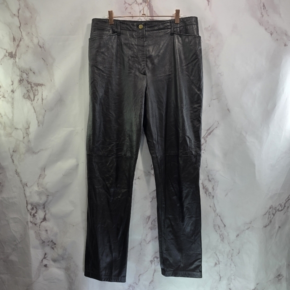 LRL Ralph Lauren Pants Womens 12x30 Chocolate Brown Leather High Rise Straight - Picture 1 of 11
